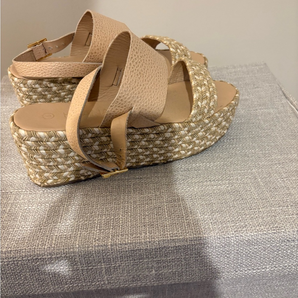 Kaanas Beige Woven Wedge Sandals